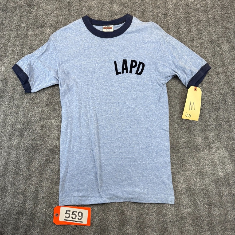 VTG 70s 80s Hanes LAPD Ringer T Shirt Tag Medium Single Stitch fits XS To Small